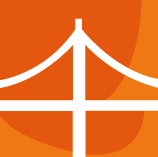 Ilustración de un puente blanco sobre un fondo naranja