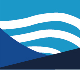 Ilustración de ondas blancas sobre un paisaje azul